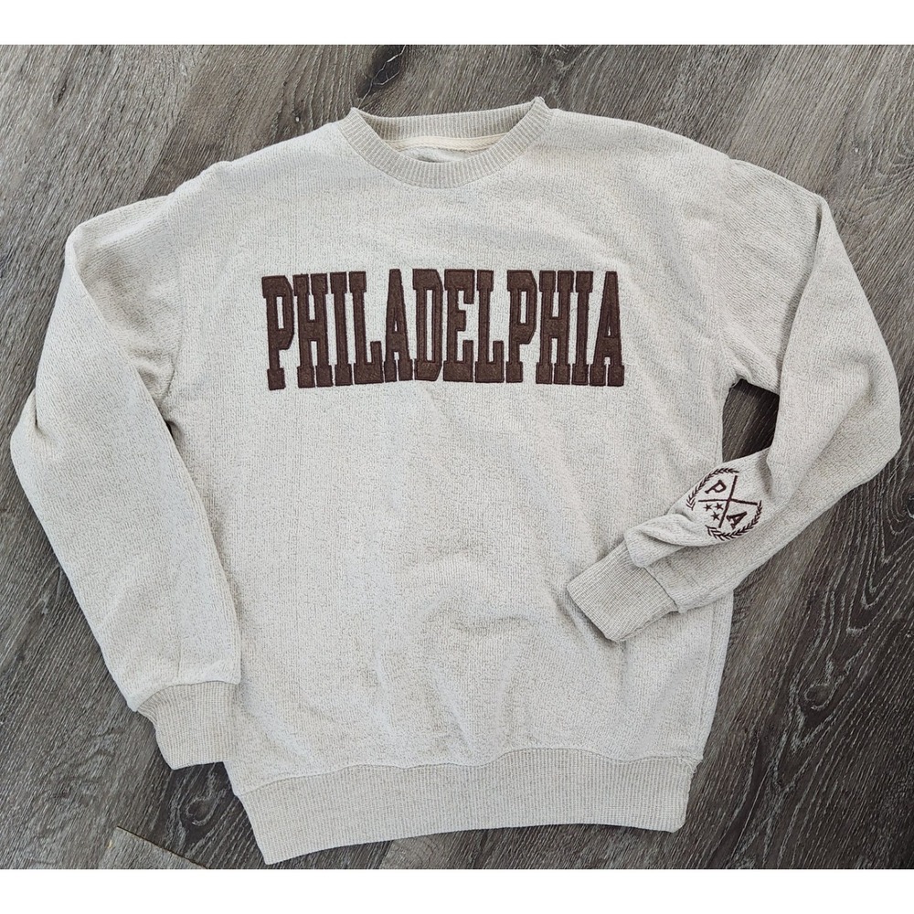 New York Popular Philadelphia Graphic Sweatshirt Oatmeal Tan Crewneck Medium